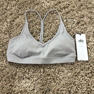 Alo Yoga Ribbed Blissful Bra, Heather gray, M